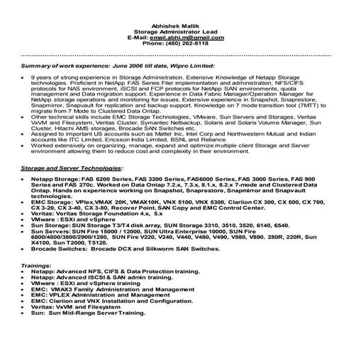 Abhishek Mallik Storage Administrator  Lead