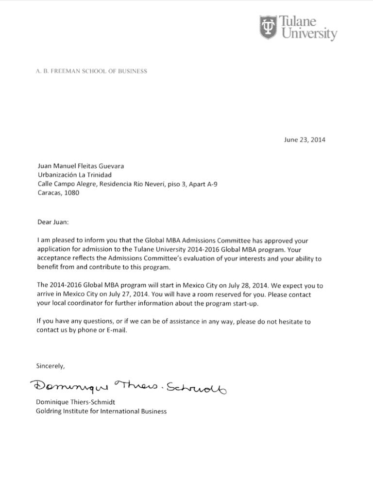 Letter to college for admission