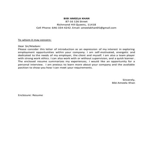 BIBI AMEELA KHAN RESUME