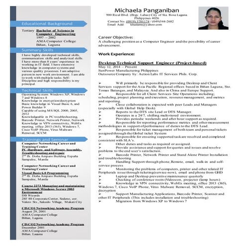 Michaela Panganiban resume