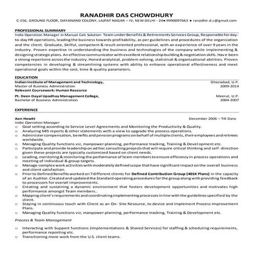 Ranadhir Das Chowdhury - Resume