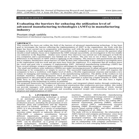 Evaluating the barriers for enhacing the utilization level of advanced manufa...