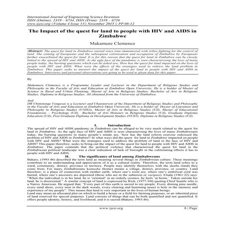 The Impact of the quest for land to people with HIV and AIDS in Zimbabwe