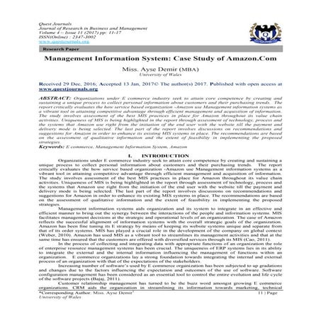 Management Information System: Case Study of Amazon.Com