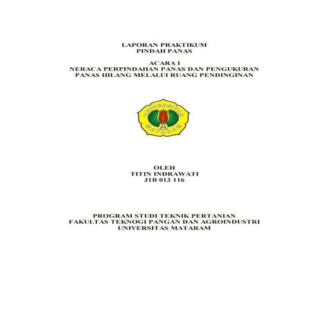 LAPORAN PRAKTIKUM PINDAH PANAS ACARA 1