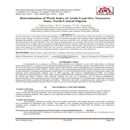 Determination of Work Index of Arufu Lead Ore, Nasarawa State, North-Central ...