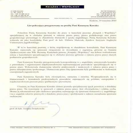 list referencyjny Książek i Wspólnicy