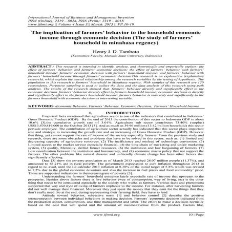The implication of farmers’ behavior to the household economic income through...