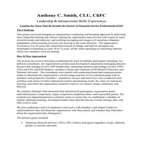 Anthony C Smith Leadership and Interpersonal Skills