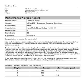 LOMA 290 - Performance Report