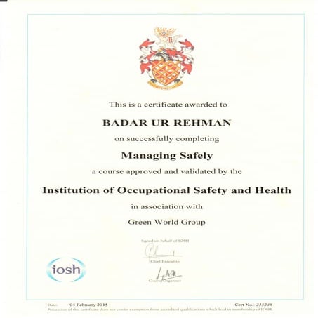NEBOSH CERTIFICATE (BADAR) | PDF