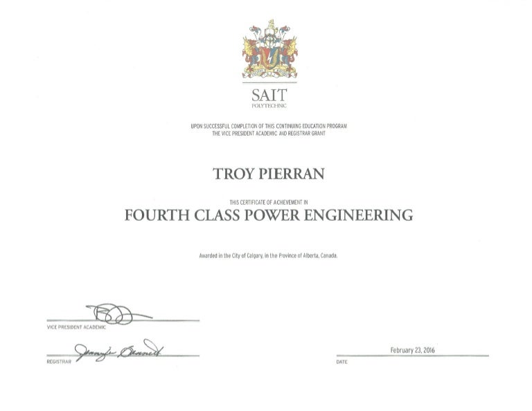 Power Engineering 4th Class Diploma (official document) 2