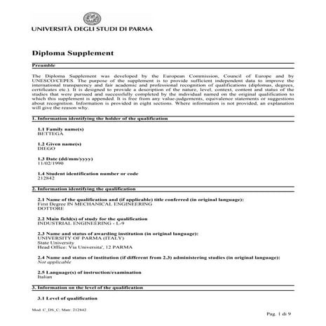 Certificate of degree