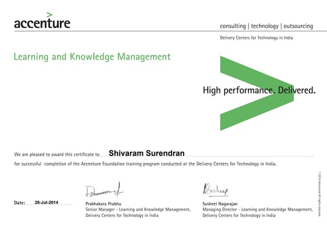 Shivaram's Accenture Software Testing Training Certificate on