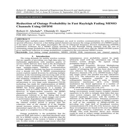 Reduction of Outage Probability in Fast Rayleigh Fading MIMO Channels Using OFDM
