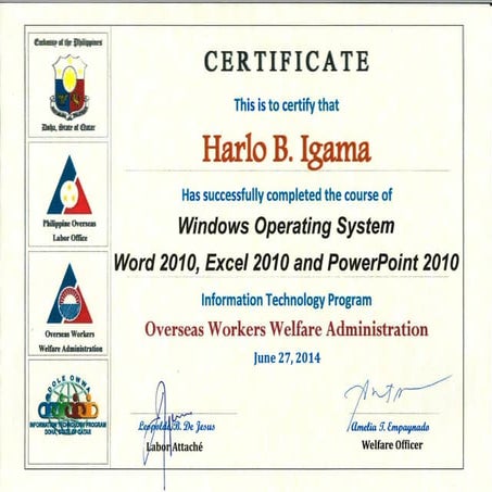 OWWA Certificate | PDF