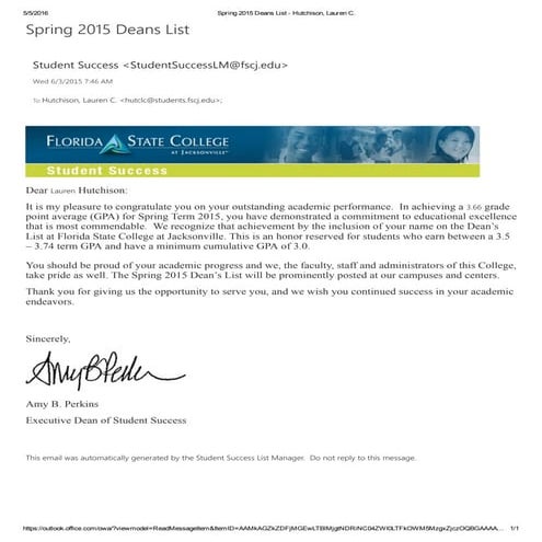 Spring 2015 Deans List - Hutchison, Lauren C_ | PDF