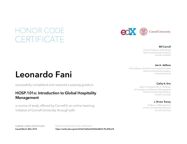 ECornell Certificate 2015 Introduction to Global Hospitality Manageme…