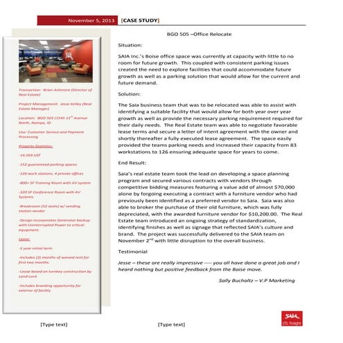 BGO 505 -001 Office Relocate - Case Study