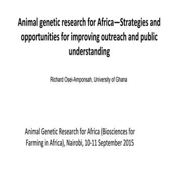 Animal genetic research for Africa—Strategies and opportunities for improving...