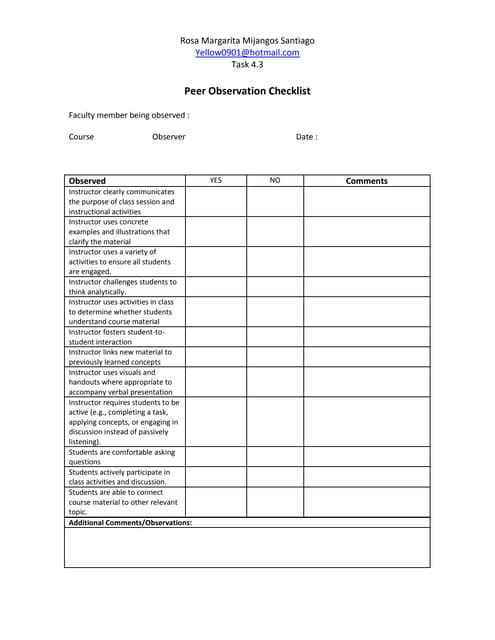 Peer Observation Form | PDF | Educational Assessment | Education