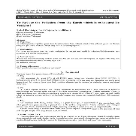 To Reduce the Pollution from the Earth which is exhausted By Vehicles?