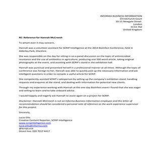 Reference for Hannah McCreesh