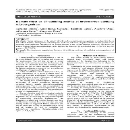 Humate effect on oil-oxidizing activity of hydrocarbon-oxidizing microorganisms