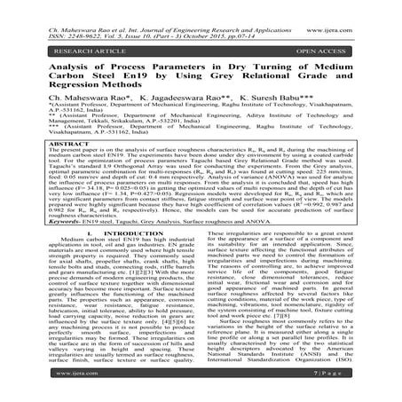Analysis of Process Parameters in Dry Turning of Medium Carbon Steel En19 by ...