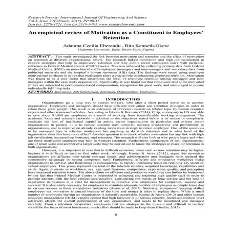 An empirical review of Motivation as a Constituent to Employees' Retention