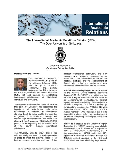 Newsletter October - December 2014