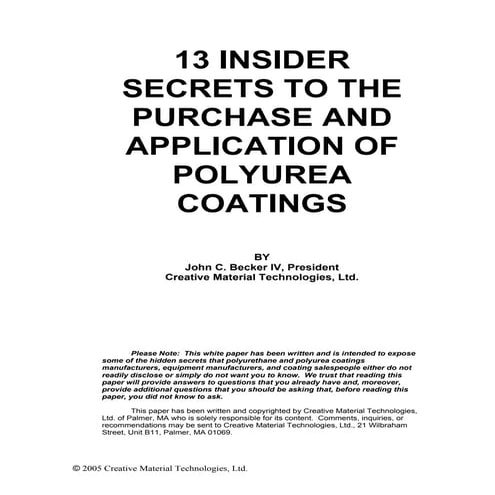 13 Insider Secrets to Purchase and Application of Polyurea