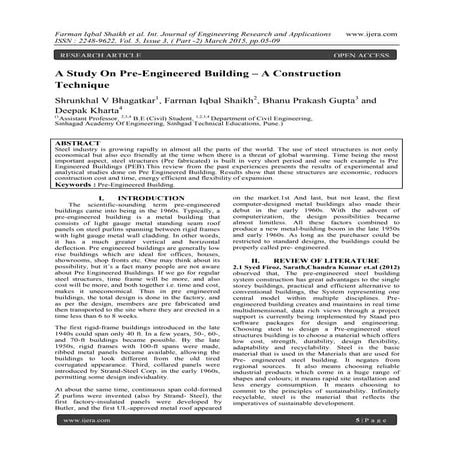 A Study On Pre-Engineered Building – A Construction Technique