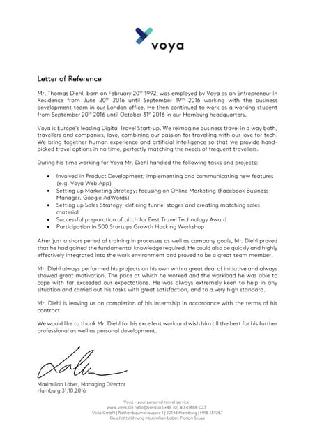 Letter of Reference | Voya