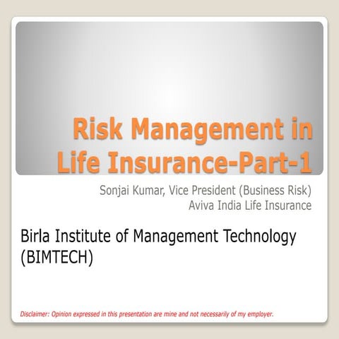 Risk Management in Life Insurance