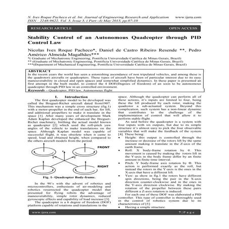 Stability Control of an Autonomous Quadcopter through PID Control Law