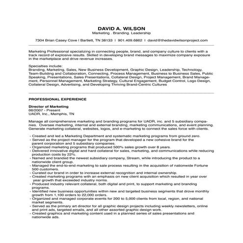 David Wilson Text Resume