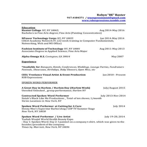 Performance ResumeRobyn BE Baxter 2016