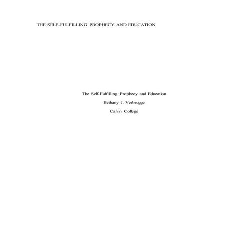 Self-Fulfilling Prophecy Research Paper