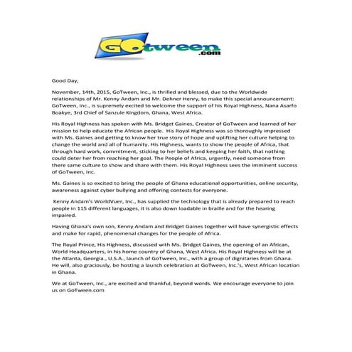 Gotween special press release