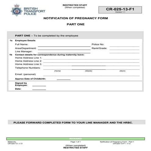 Notification of Pregnancy Form Part 1 | PDF
