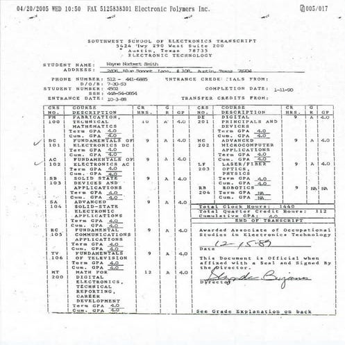 Electronic Technician Transcripts