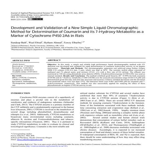 CYP2A6_HPLC_PK_2015 New Simple Method for Coumarin in Liver Cytochrome of Rats