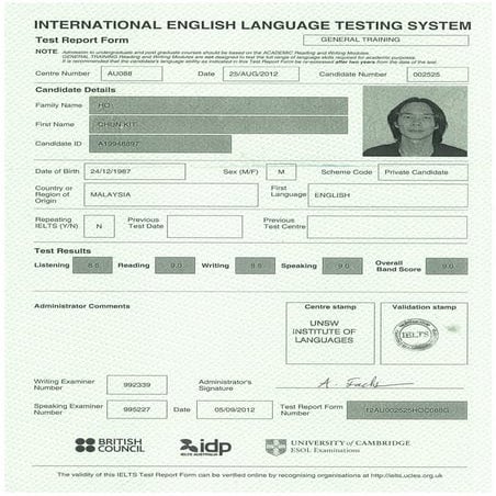 IELTS Score Sheet