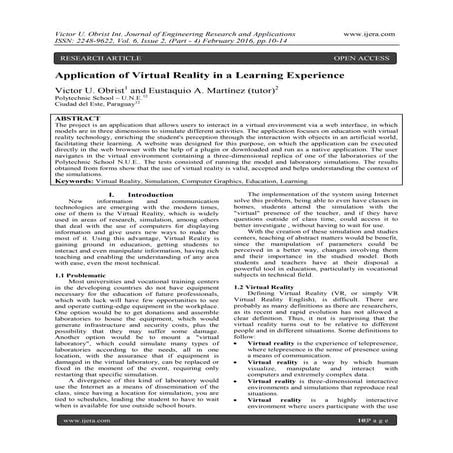 Application of Virtual Reality in a Learning Experience