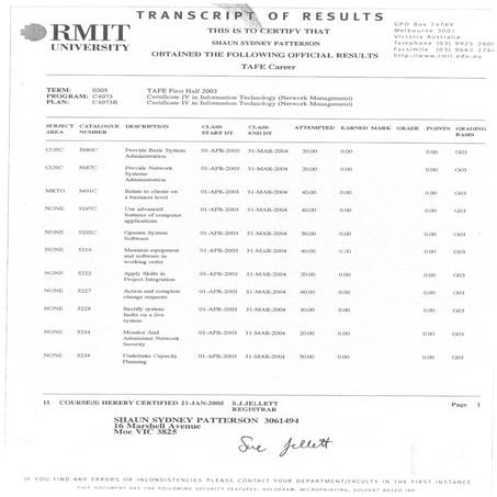RMIT CERT IV Transcript 2 | PDF