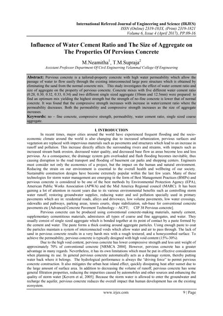 Effect of water cement ratio on the compressive strength of gravel ...