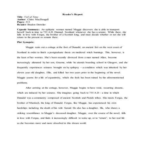 Veil of Time Reader's Report