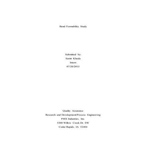 PMX Bend Formability Study