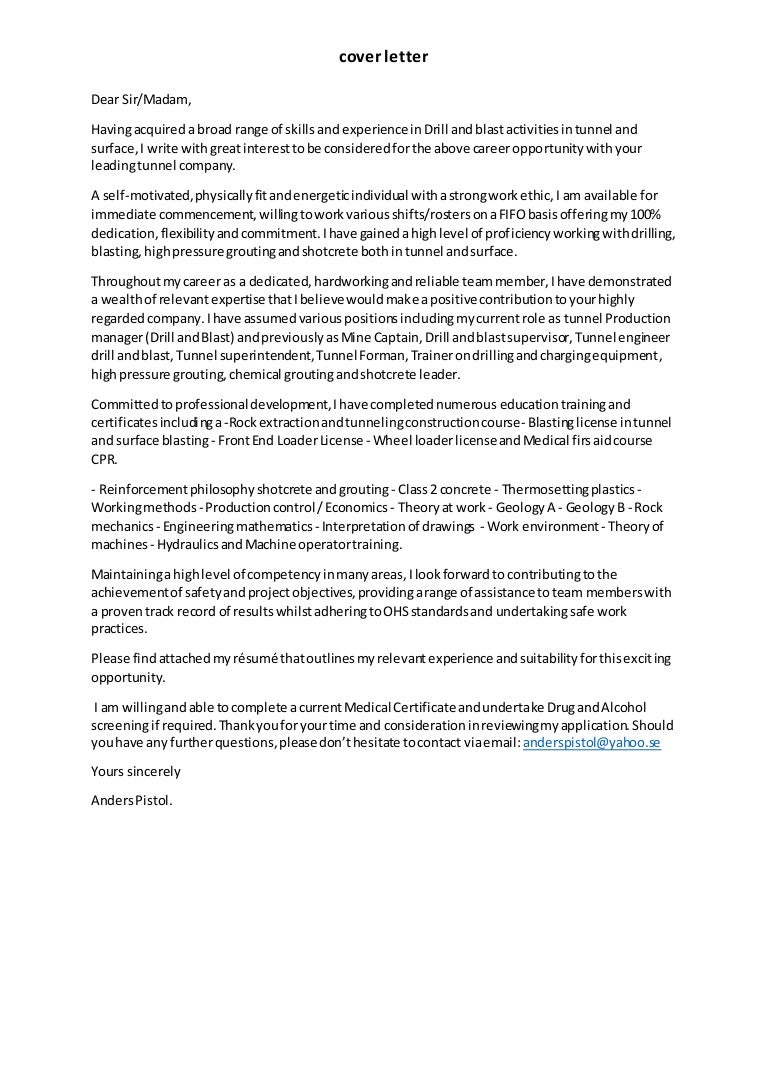 Cover letter - Tunnel Cover letter - Tunnel